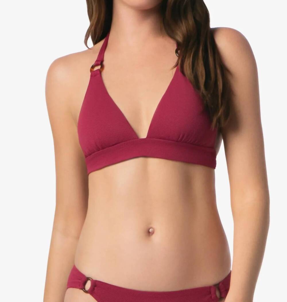 NEW HELEN JON tortoise ring halter bikini top in merlot